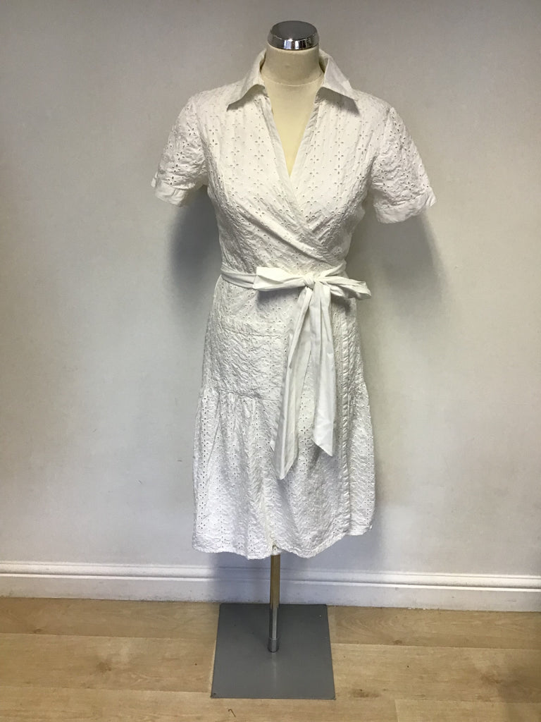 JOULES WHITE COTTON BROIDERY ANGLAISE WRAP DRESS SIZE 12 – Whispers Dress  Agency